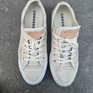 Converse Cream Canvas Sneakers with Platform Sole
